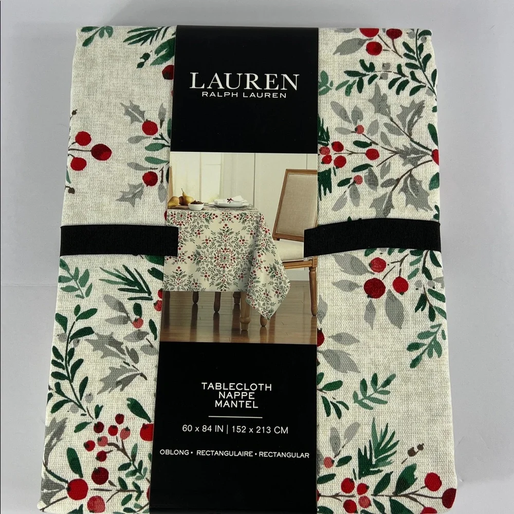 Ralph Lauren Tablecloth Holiday Berry Red Green Ivory Christmas Floral 60x84 NEW